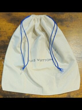 Louis Vuitton Vintage LV Dust Bag Beige Blue Drawstring 15x14 Rare Storage Cover